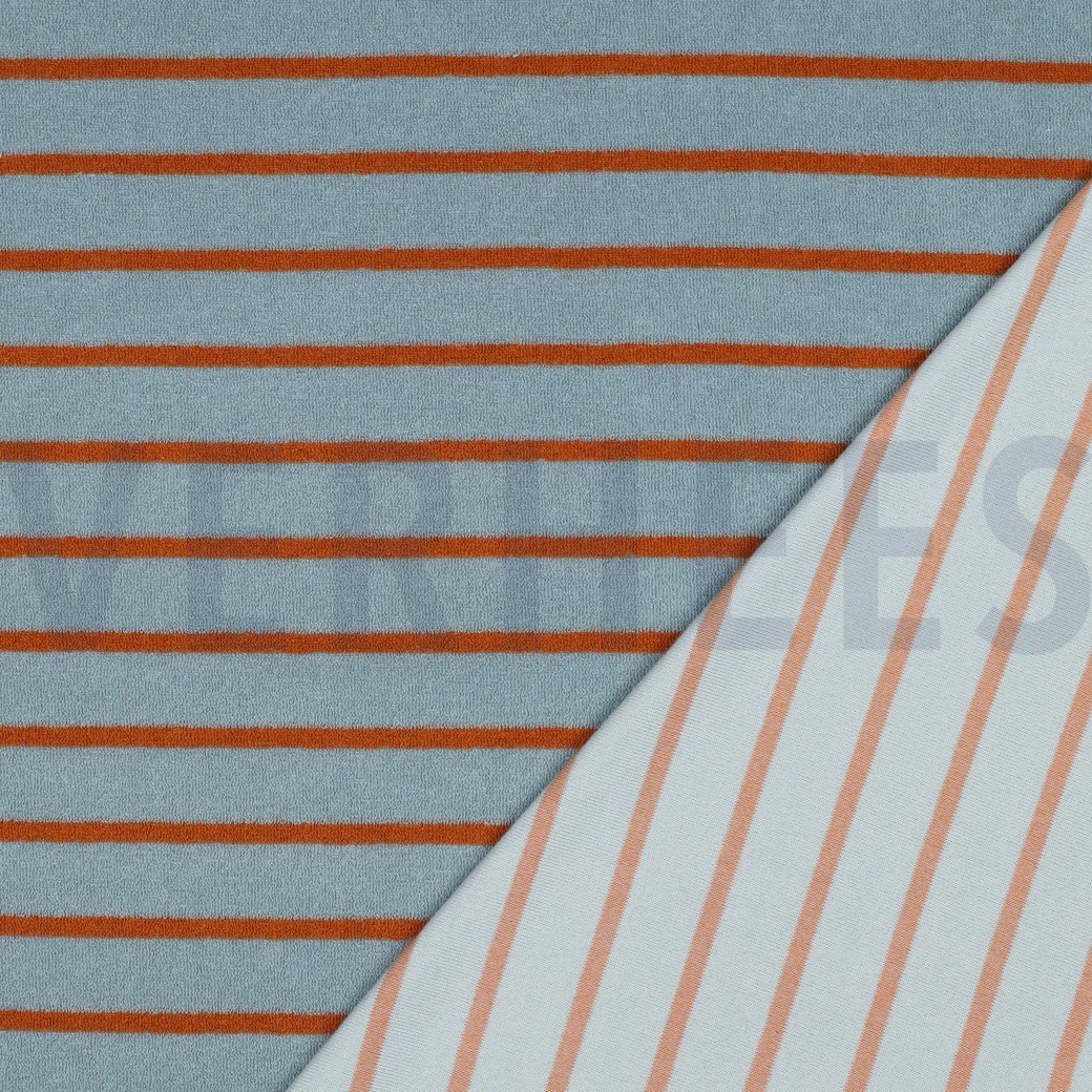 COTTON TOWELLING YARN DYED STRIPES BLUE / BROWN #4
