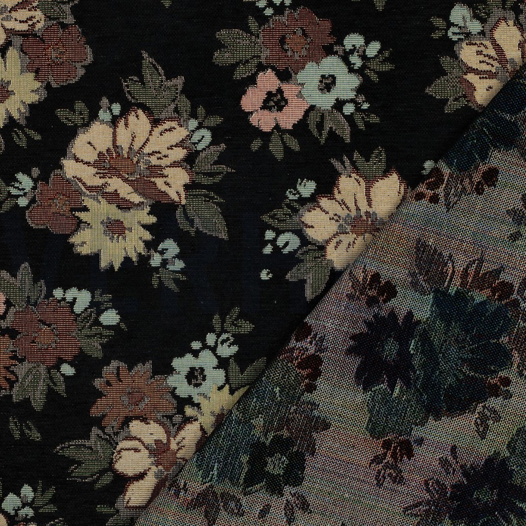 GOBELIN CHENILLE FLOWERS BLACK #4