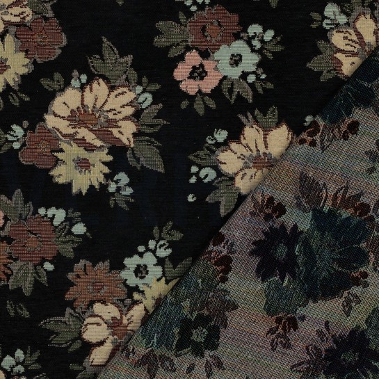 GOBELIN CHENILLE FLOWERS BLACK #7