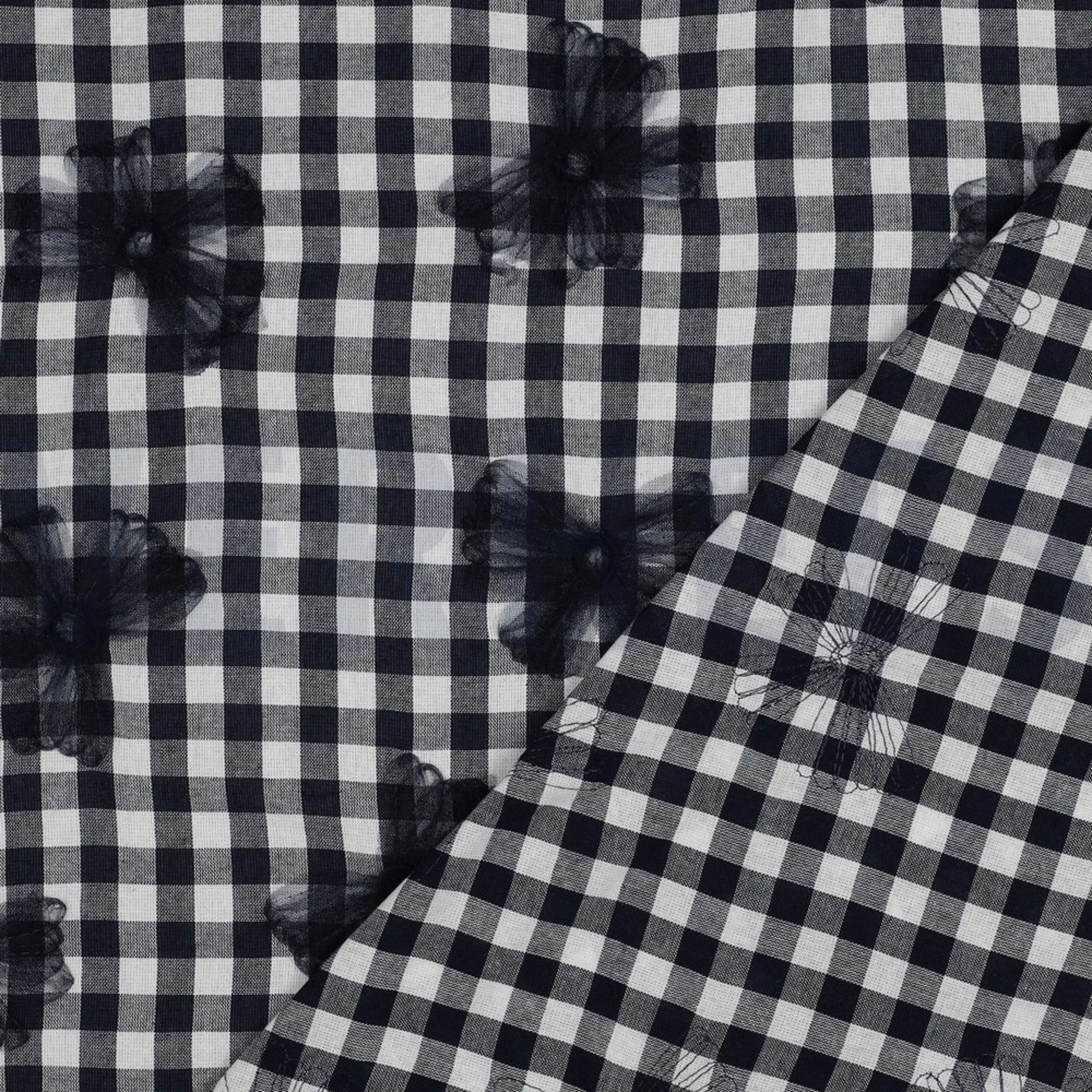 COTTON YARN DYED CHECKS TULE FLOWERS NAVY (high resolution) #4
