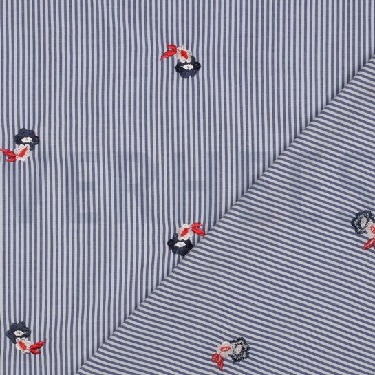 COTTON STRIPES EMBROIDERY FLOWERS BLUE #7