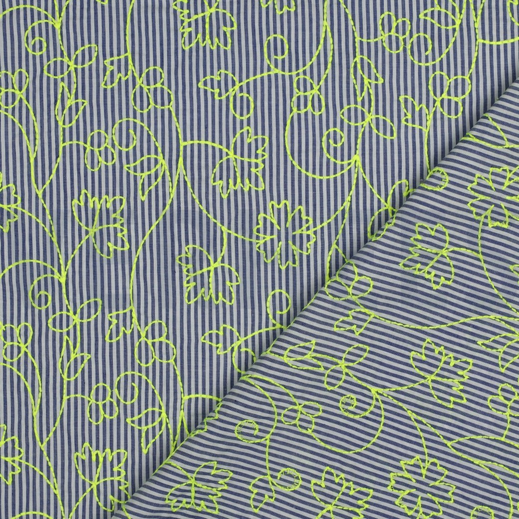 COTTON STRIPES NEON EMBROIDERY BLUE WITH GREEN NEON #4