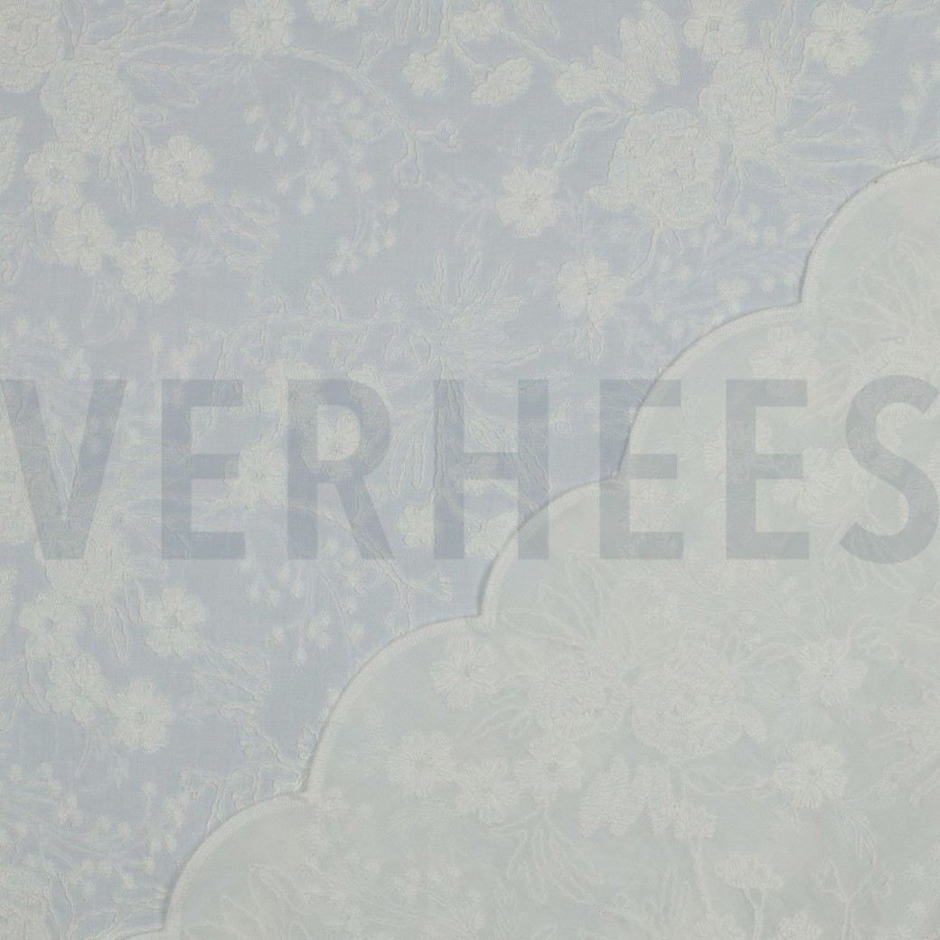 COTTON VOILE EMBROIDERY FLOWERS TWO-SIDED SCALLOP WHITE #4