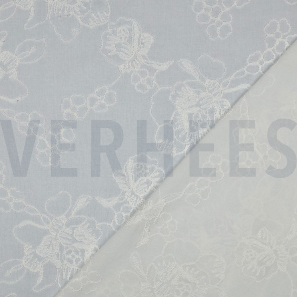 COTTON VOILE EMBROIDERY FLOWERS WHITE #4
