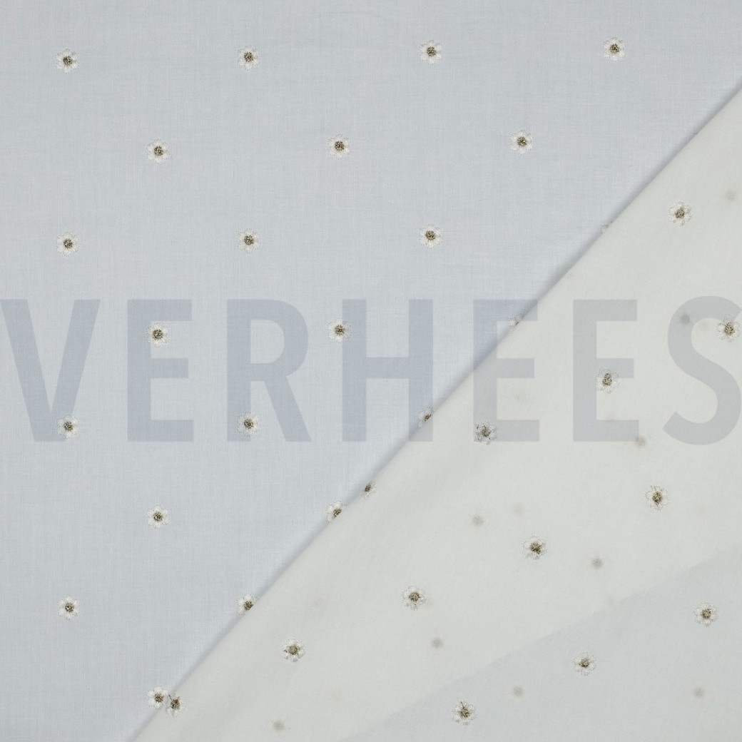 COTTON VOILE EMBROIDERY LUREX FLOWERS WHITE #4