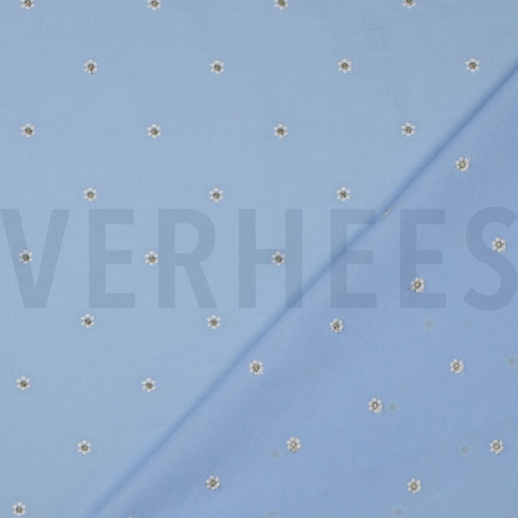 COTTON VOILE EMBROIDERY LUREX FLOWERS LIGHT BLUE #4