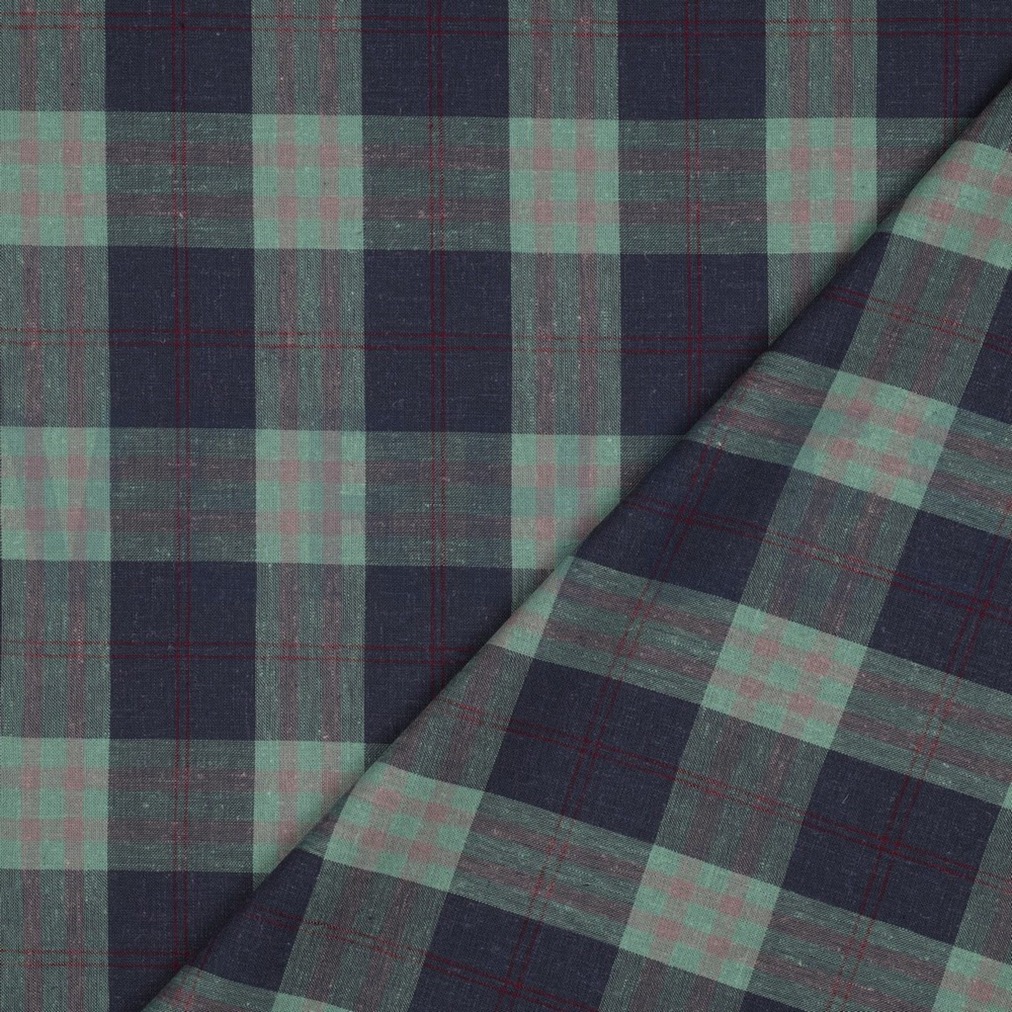 LINEN VISCOSE YARN DYED CHECKS GREEN (high resolution) #4
