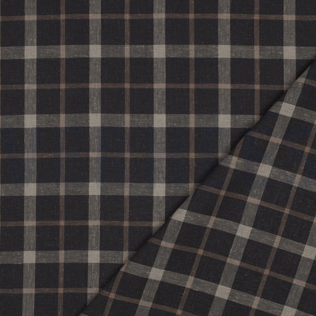 LINEN VISCOSE YARN DYED CHECKS BROWN #4