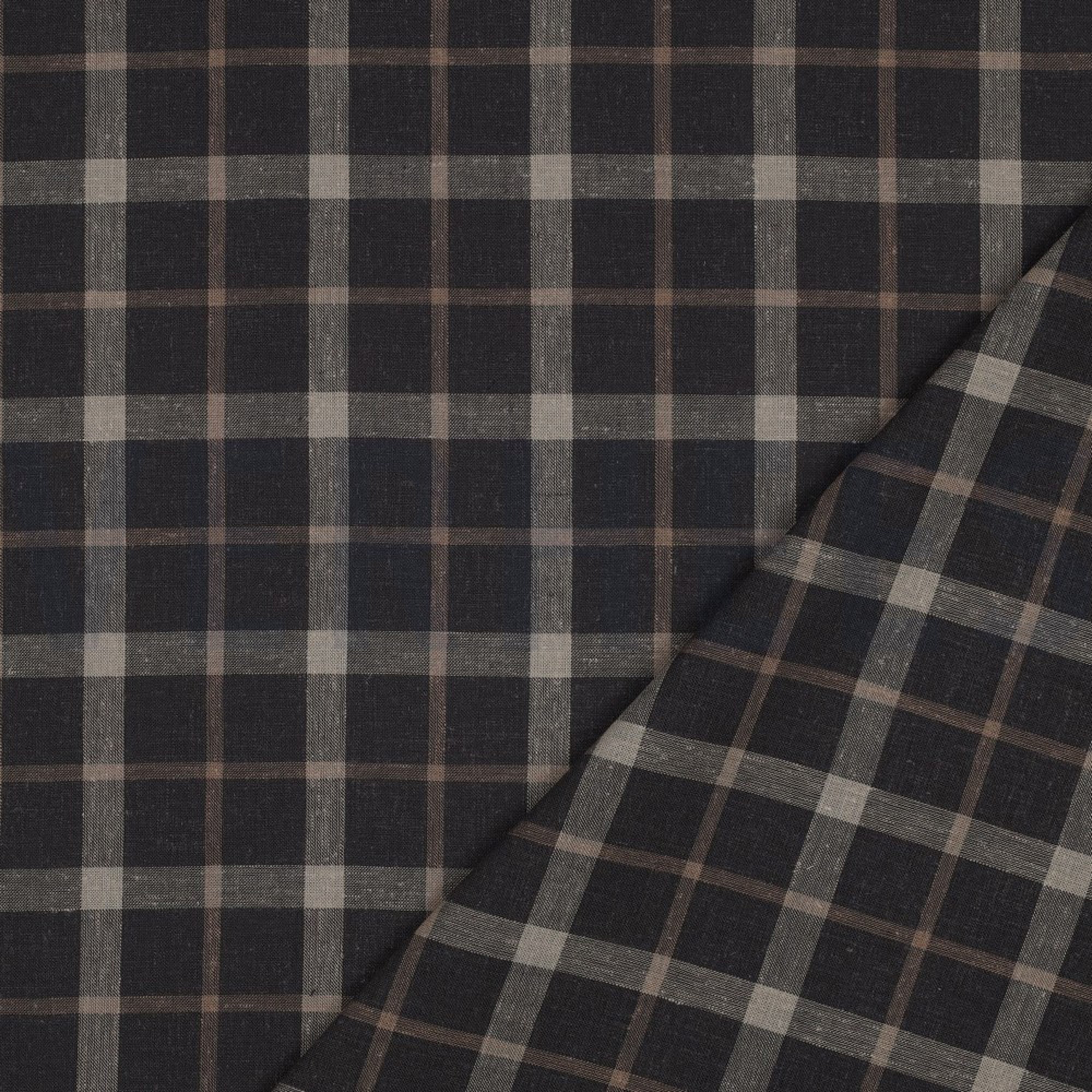 LINEN VISCOSE YARN DYED CHECKS BROWN (high resolution) #4