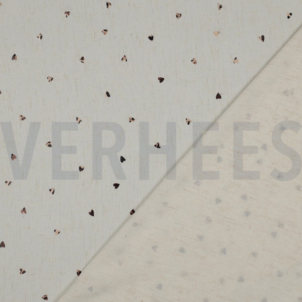 LINEN VISCOSE FOIL HEARTS ECRU #4