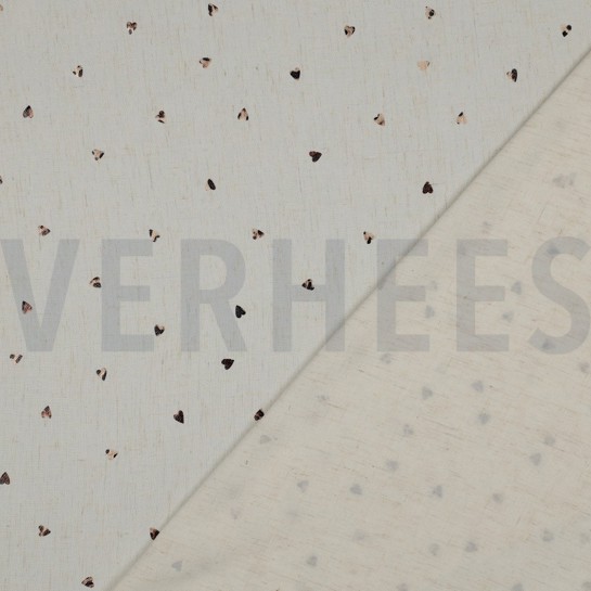 LINEN VISCOSE FOIL HEARTS ECRU #7