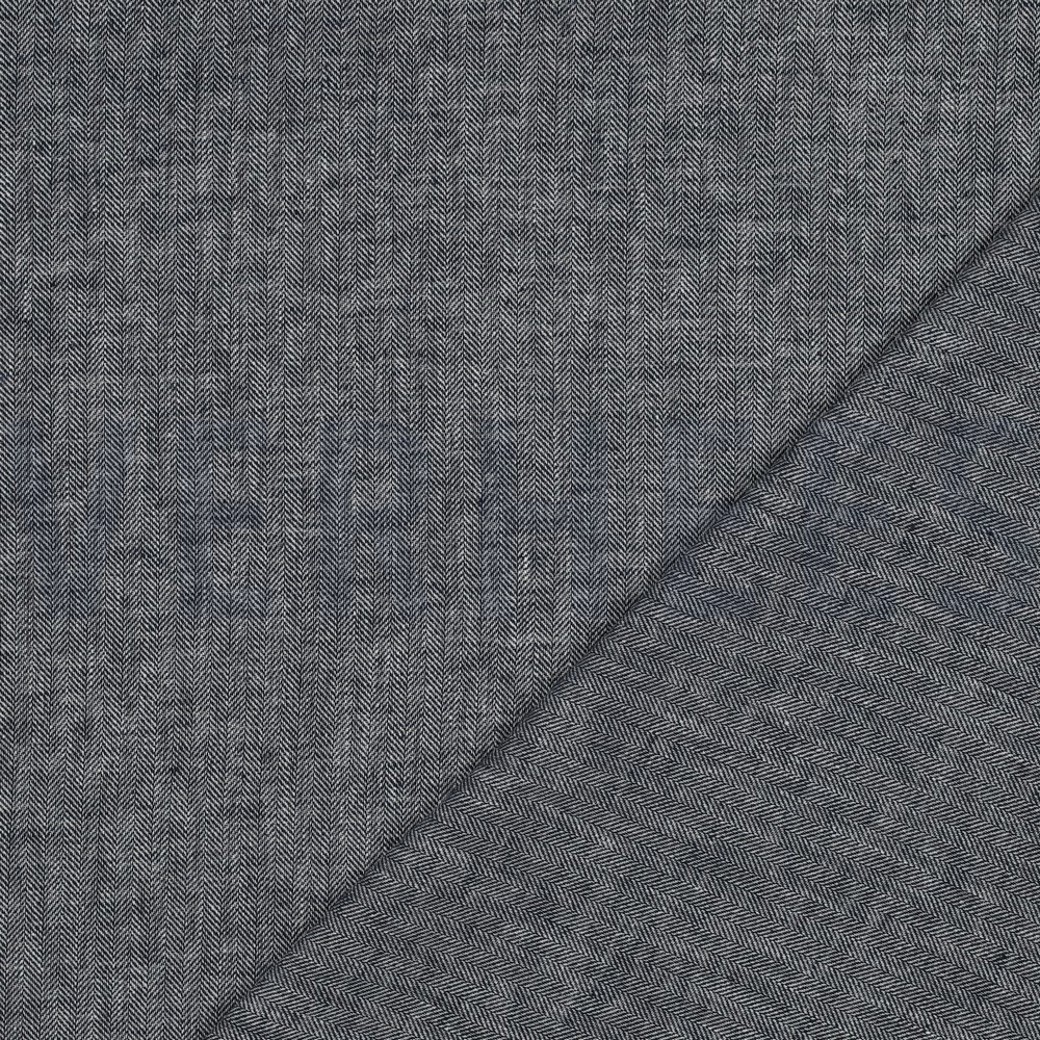 LINEN COTTON HERRINGBONE NAVY #4