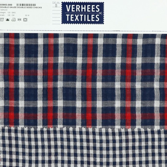 DOUBLE GAUZE DOUBLE SIDED CHECKS NAVY #7