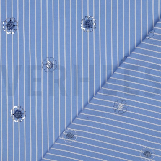 COTTON STRIPES SEQUINS FLOWERS BLUE #7