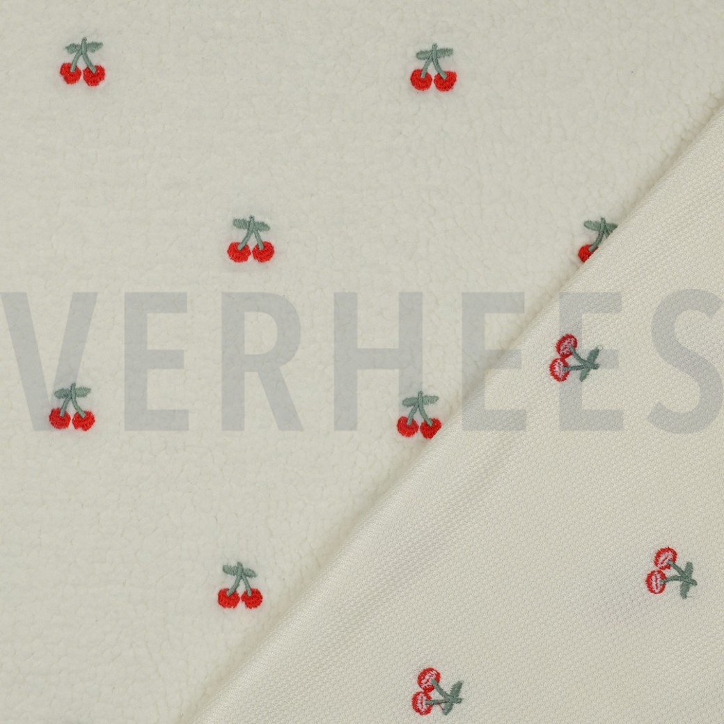TEDDY EMBROIDERY CHERRIES ECRU #4