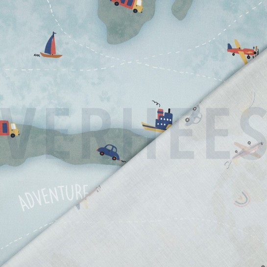 BAUMWOLLE POPELINE DIGITAL ABENTEUERKARTE HELLBLAU #7