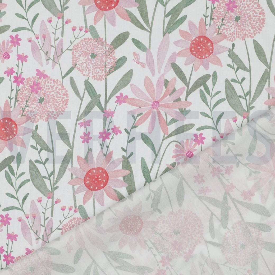 FINE POPLIN DIGITAL FLOWERS WHITE #4