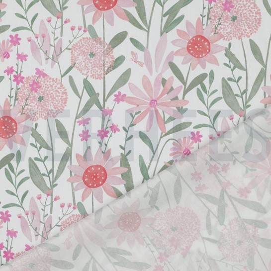 FINE POPLIN DIGITAL FLOWERS WHITE #7