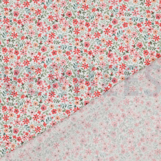 FINE POPLIN DIGITAL FLOWERS WHITE / RED #7