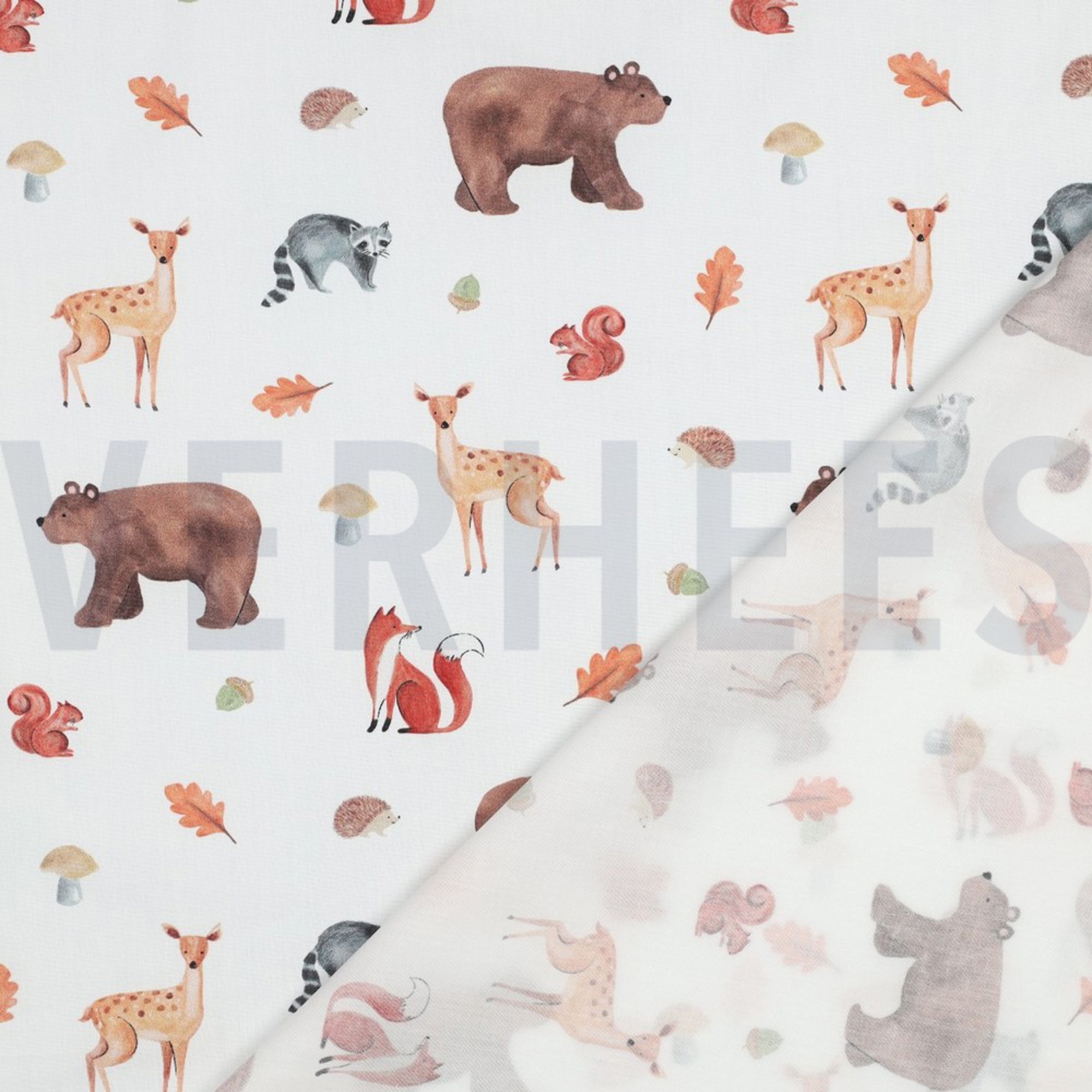 FINE POPLIN DIGITAL FOREST ANIMALS WHITE (high resolution) #4