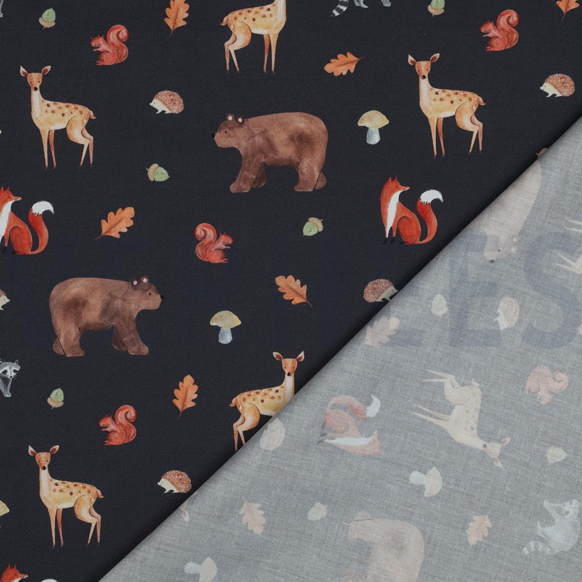 FINE POPLIN DIGITAL FOREST ANIMALS NAVY (high resolution) #4