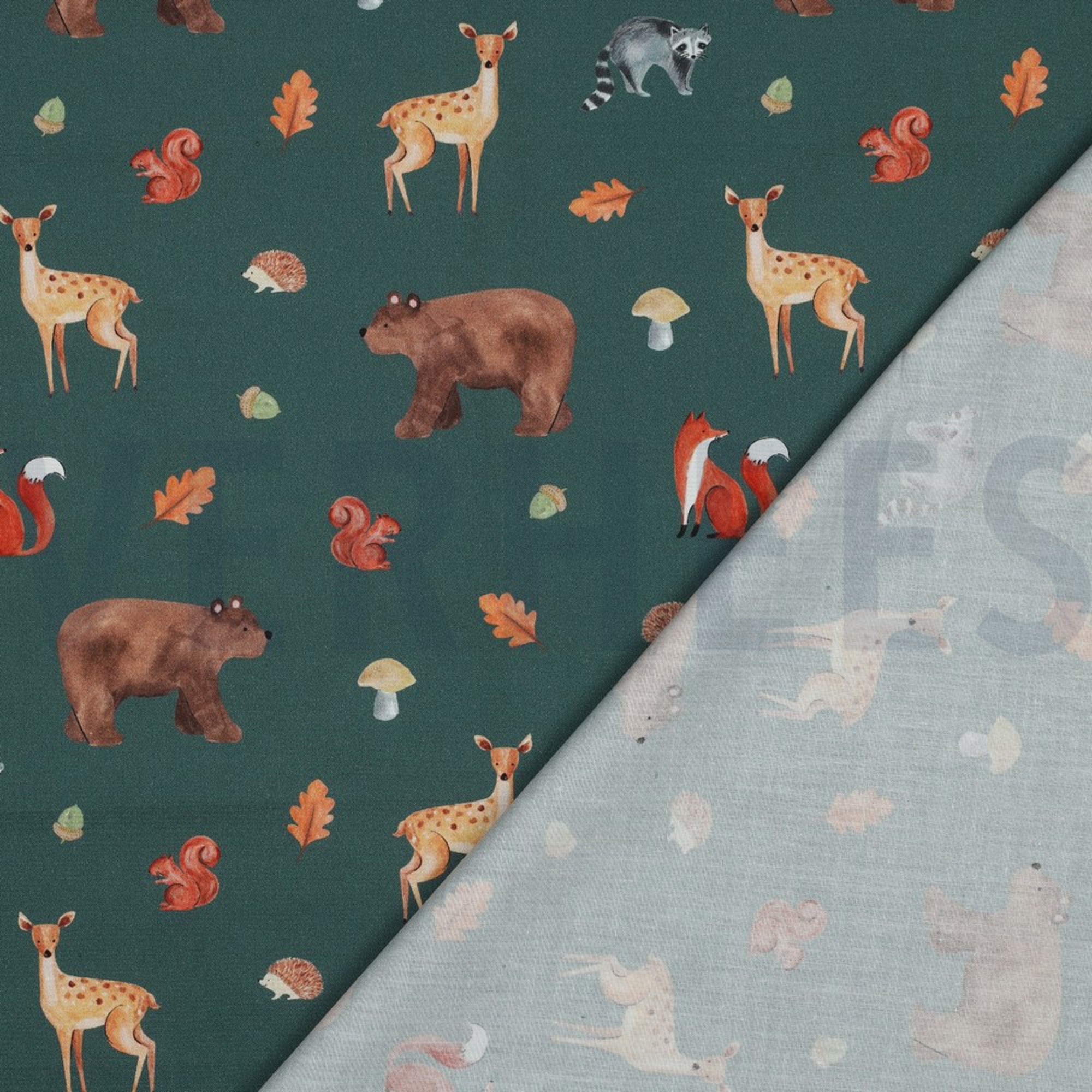 FINE POPLIN DIGITAL FOREST ANIMALS DARK GREEN (high resolution) #4