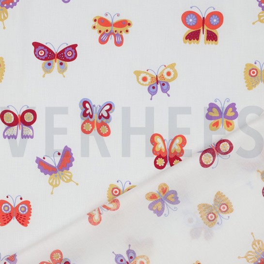 BAUMWOLLE POPELINE FOLIE SCHMETTERLINGE WEISS #7