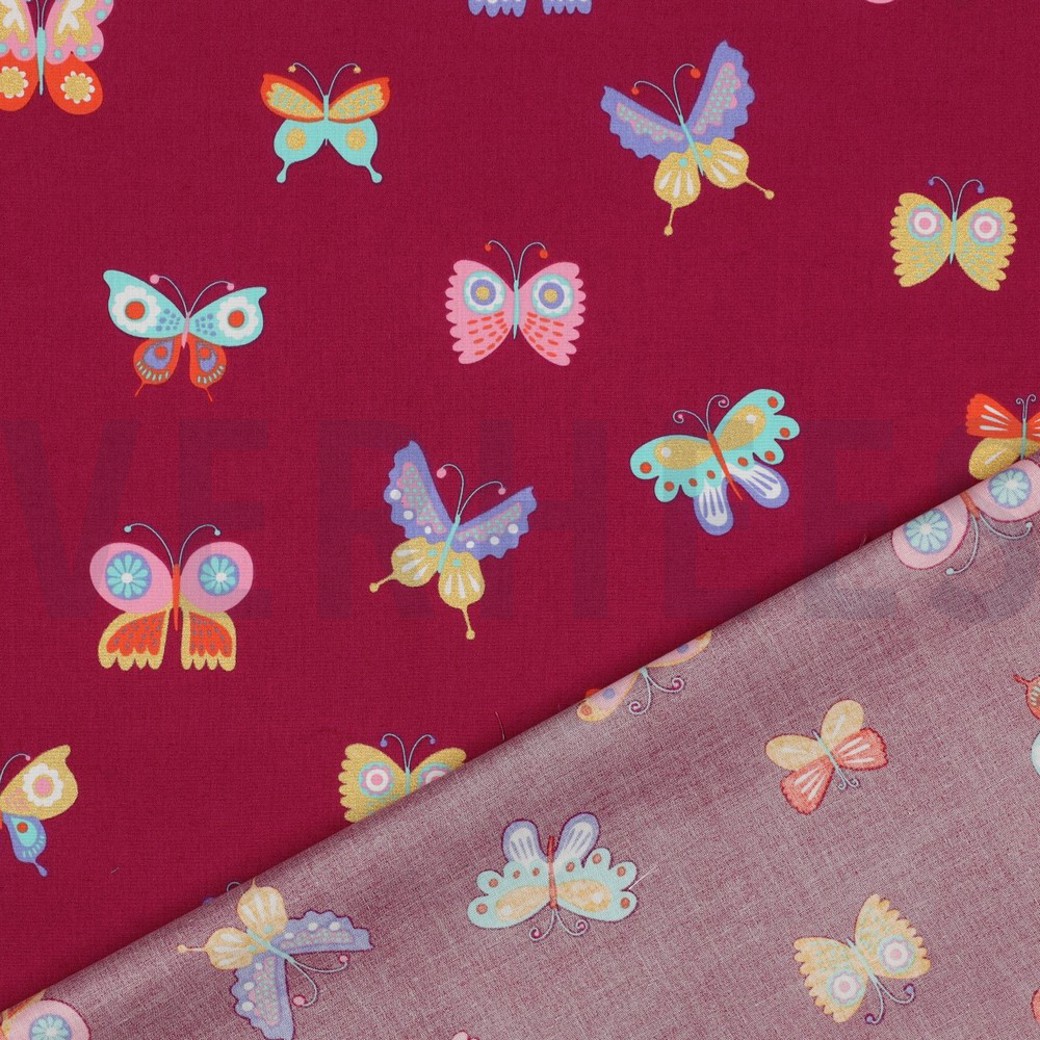 FINE POPLIN FOIL BUTTERFLIES FUCHSIA #4