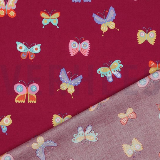 BAUMWOLLE POPELINE FOLIE SCHMETTERLINGE FUCHSIE #7