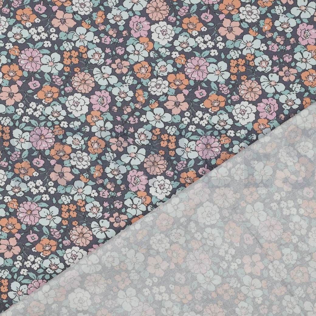 FINE POPLIN GOTS FLOWERS NAVY #4