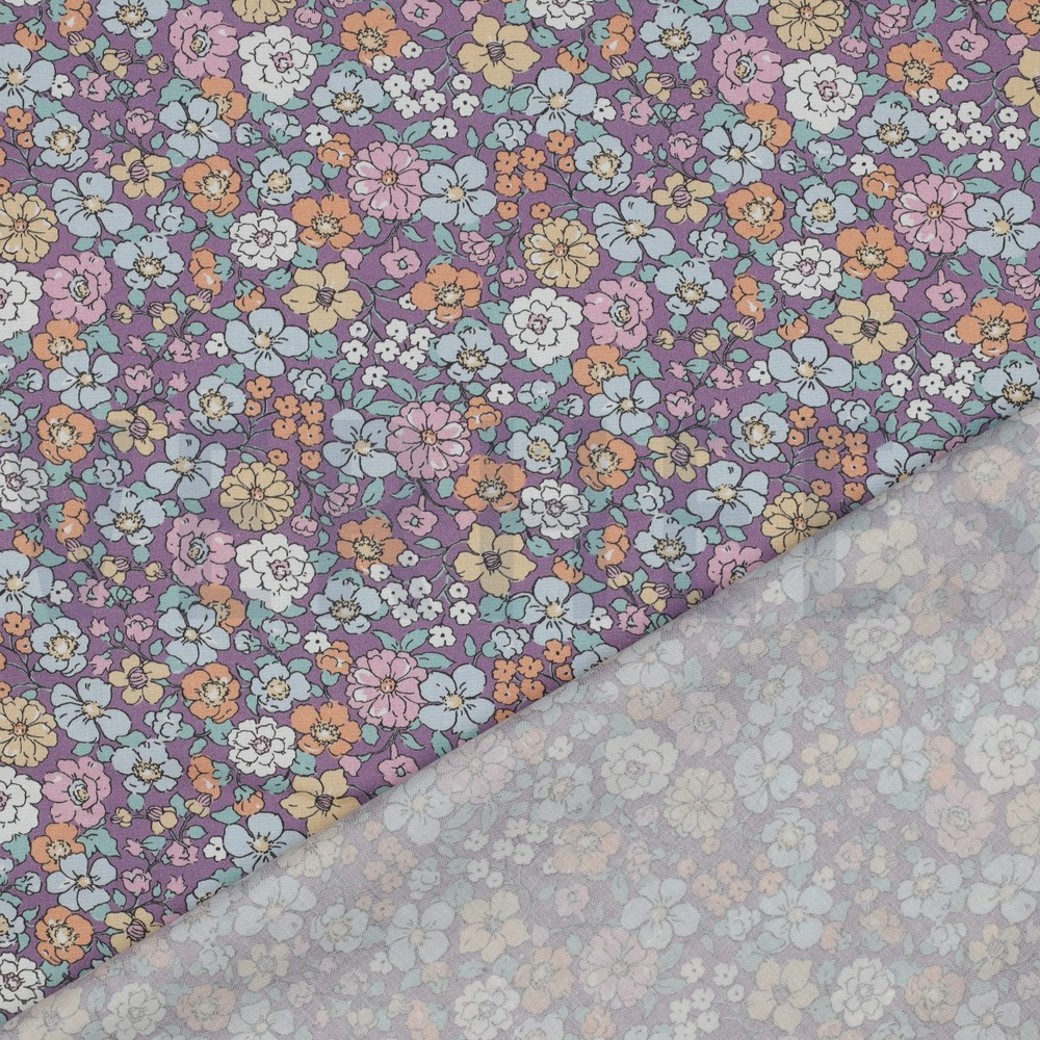 FINE POPLIN GOTS FLOWERS PURPLE #4