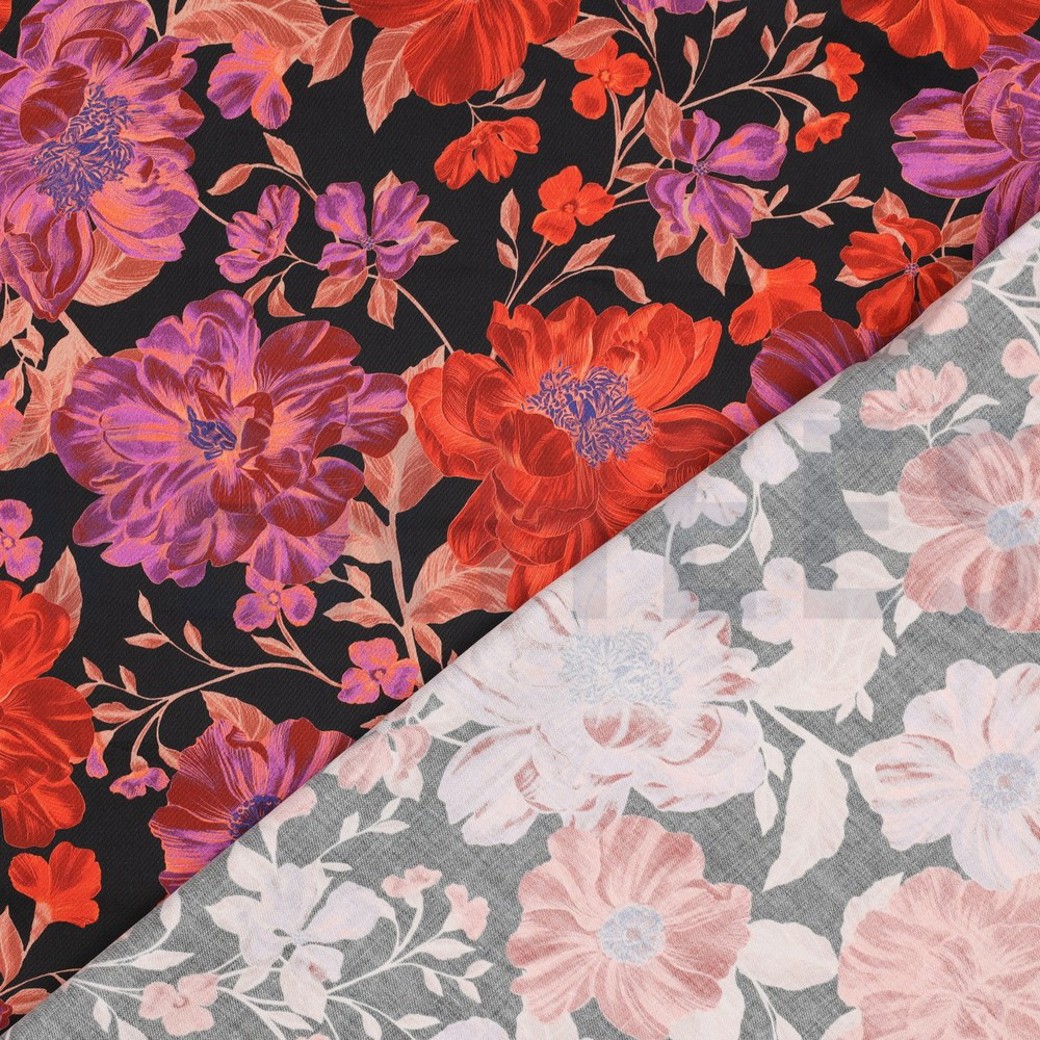 COTTON SATIN DIGITAL FLOWERS BLACK / RED #4