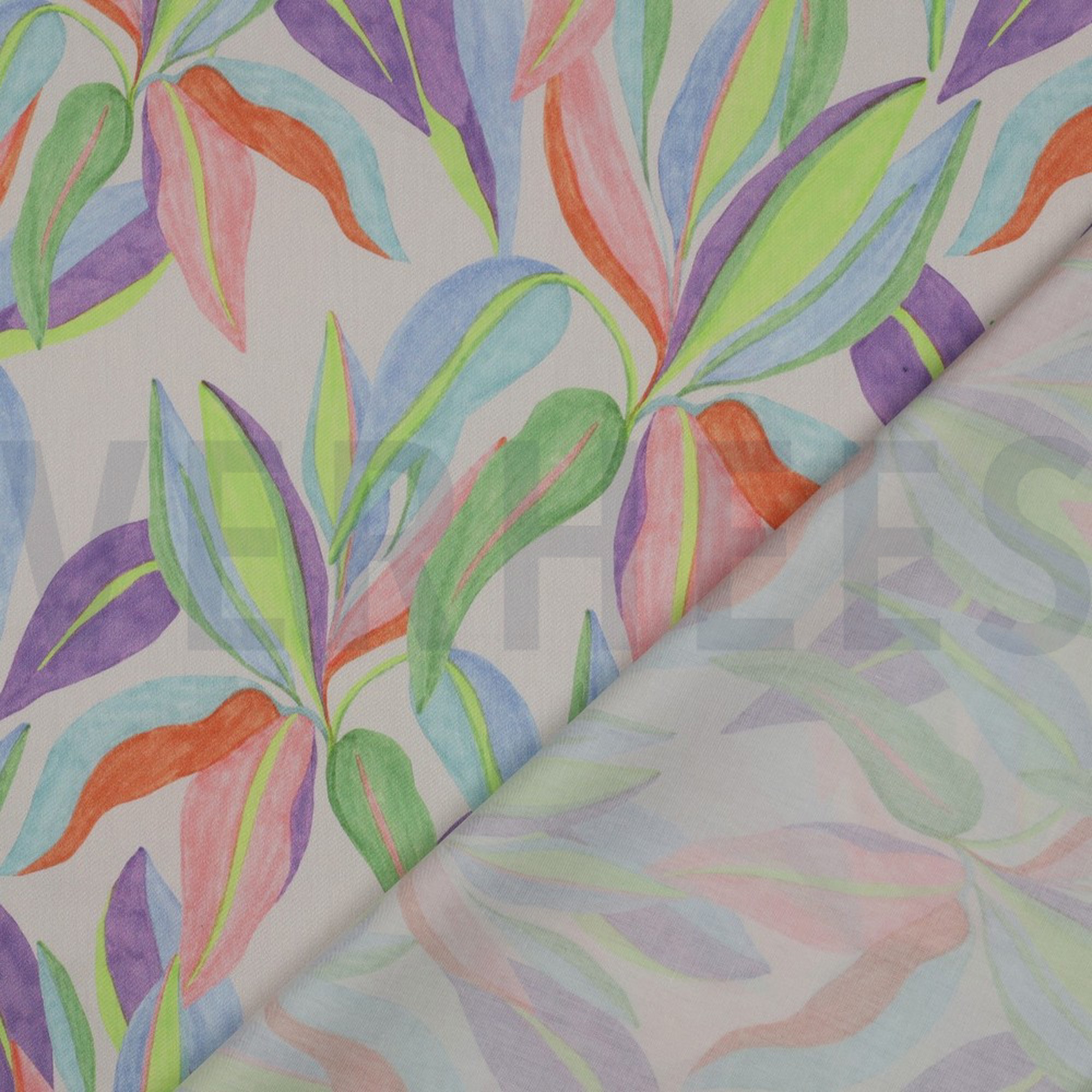 COTTON SATIN DIGITAL LEAVES ECRU (high resolution) #4
