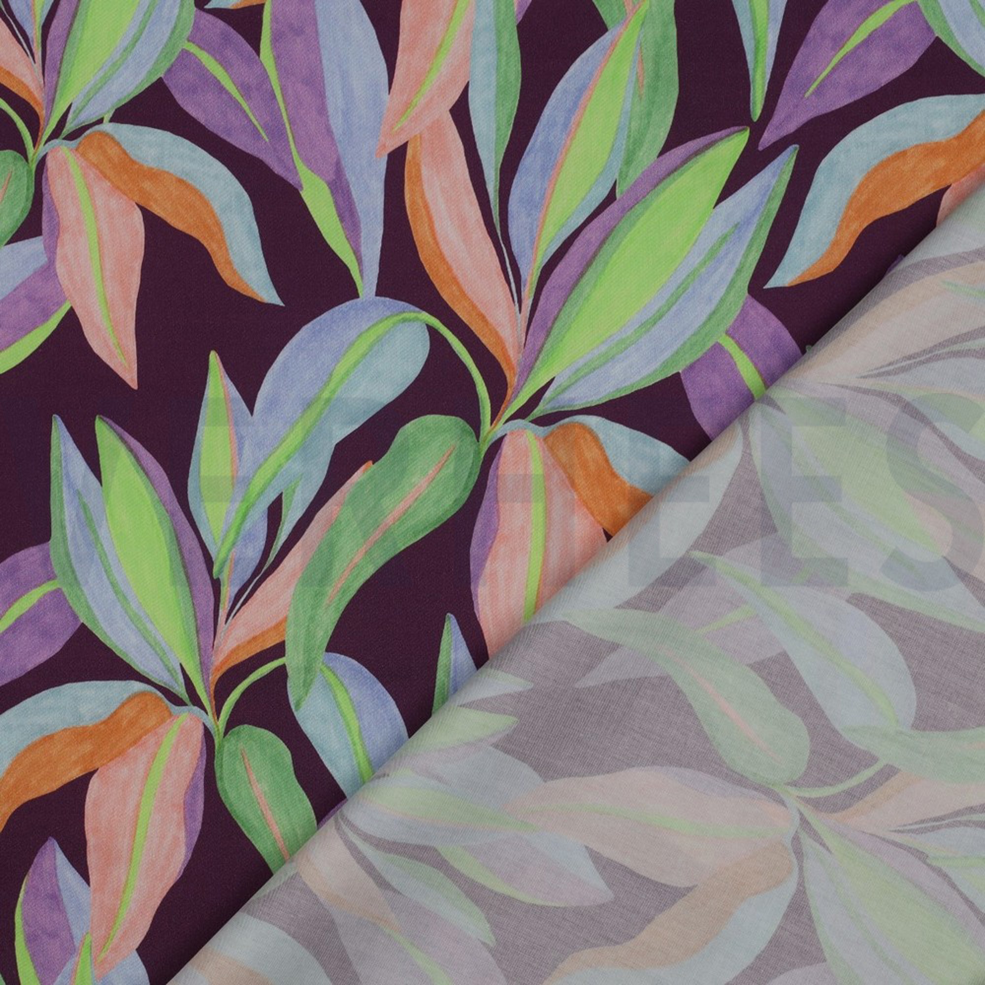 COTTON SATIN DIGITAL LEAVES DARK PURPLE (high resolution) #4