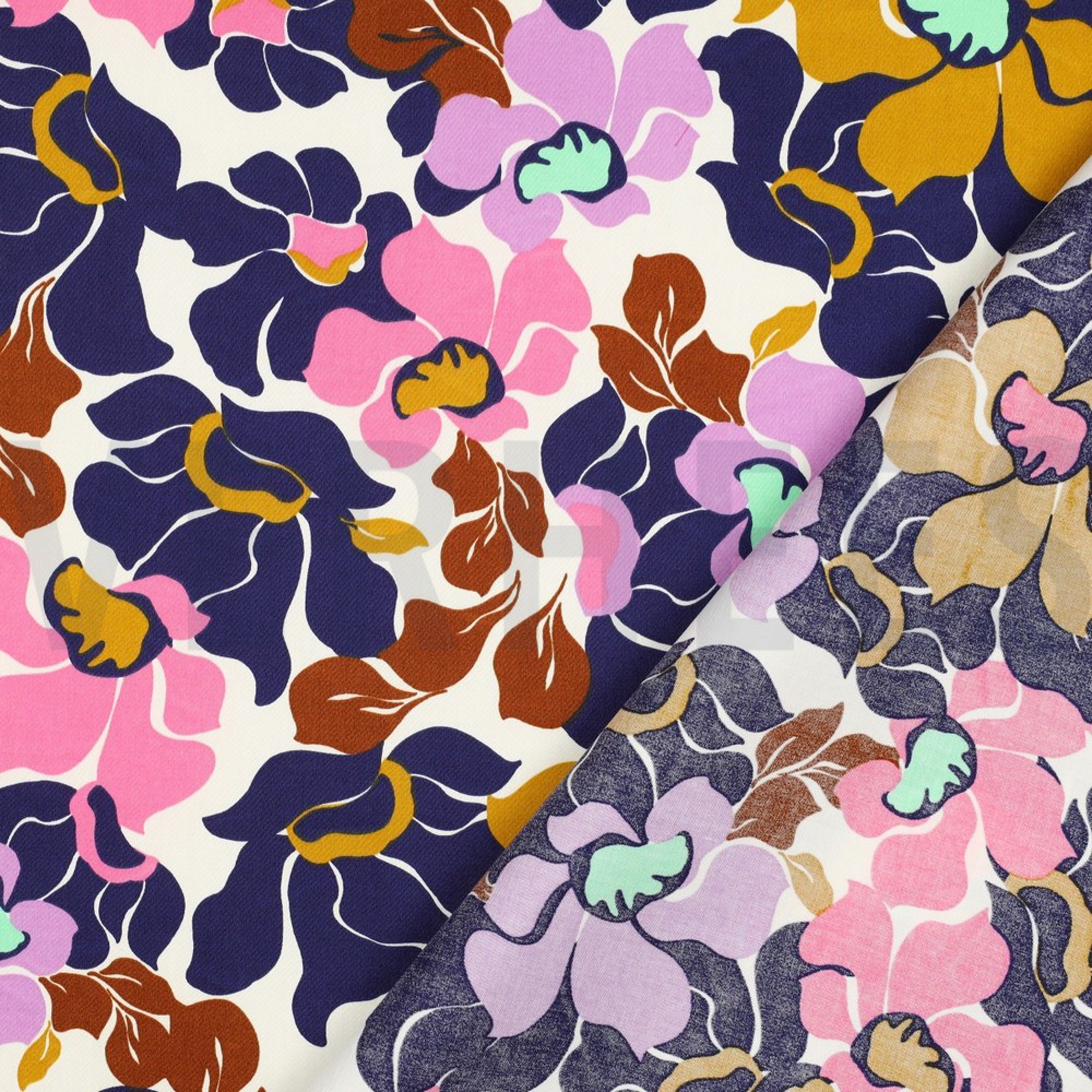 COTTON SATIN ABSTRACT FLOWERS NAVY / PINK (high resolution) #4