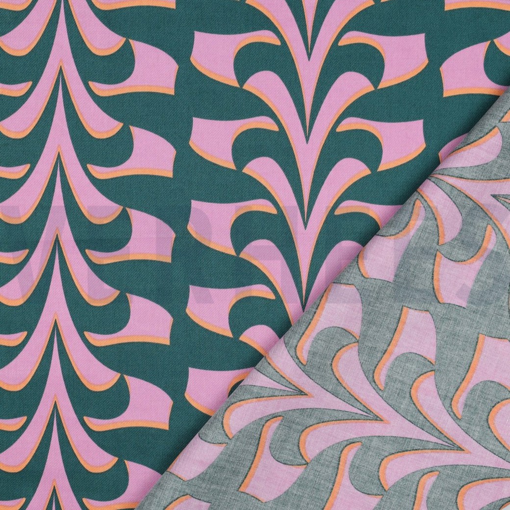 COTTON SATIN ABSTRACT FLOWERS DARK GREEN #4