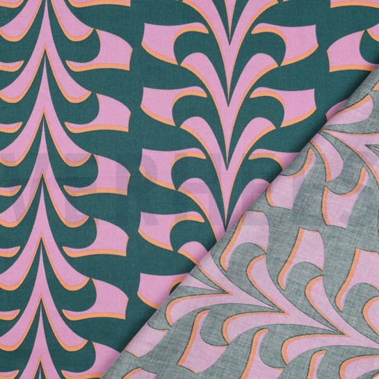 KATOEN SATIJN ABSTRACTE BLOEMEN DONKERGROEN #7