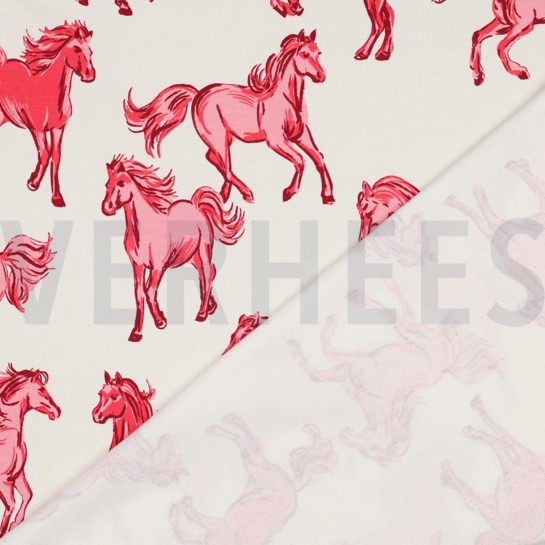 FRENCH TERRY DIGITAAL PAARDEN GEBROKEN WIT #7