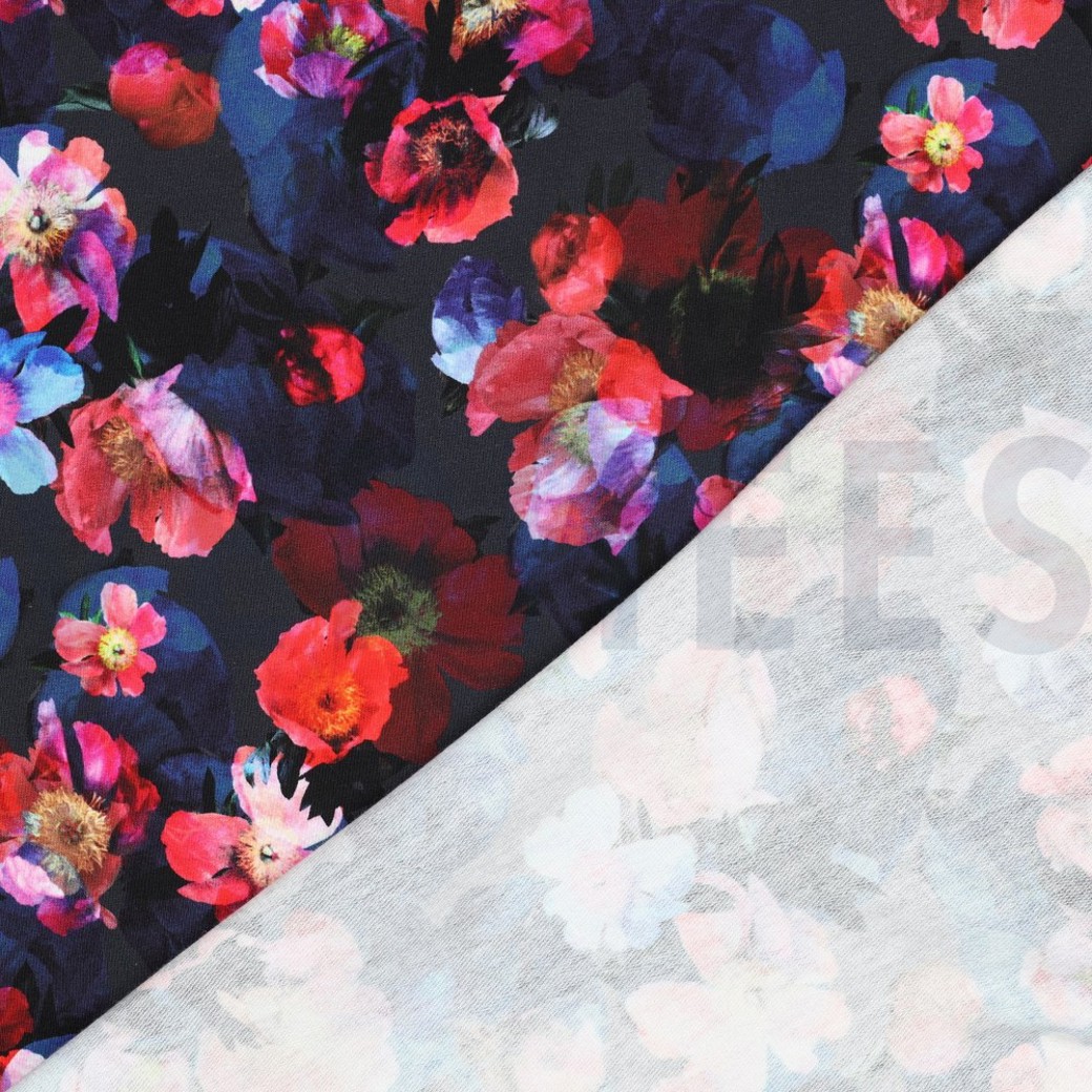 FRENCH TERRY DIGITAL FLOWERS NAVY #4