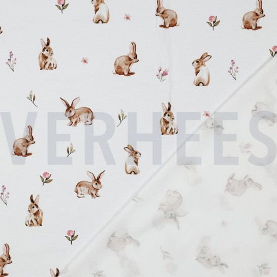 JERSEY DIGITAL RABBITS AND FLOWERS WHITE #7
