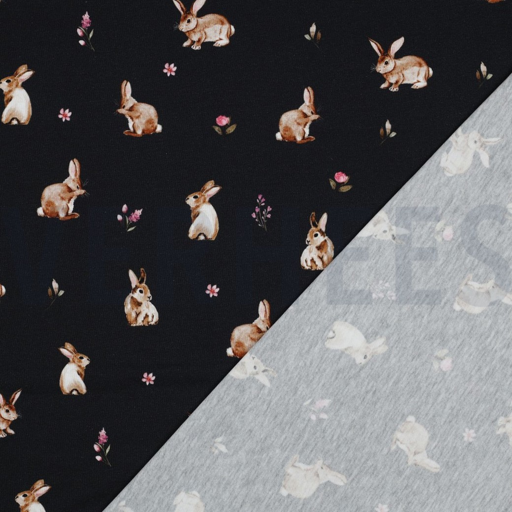 JERSEY DIGITAL RABBITS AND FLOWERS NAVY #4