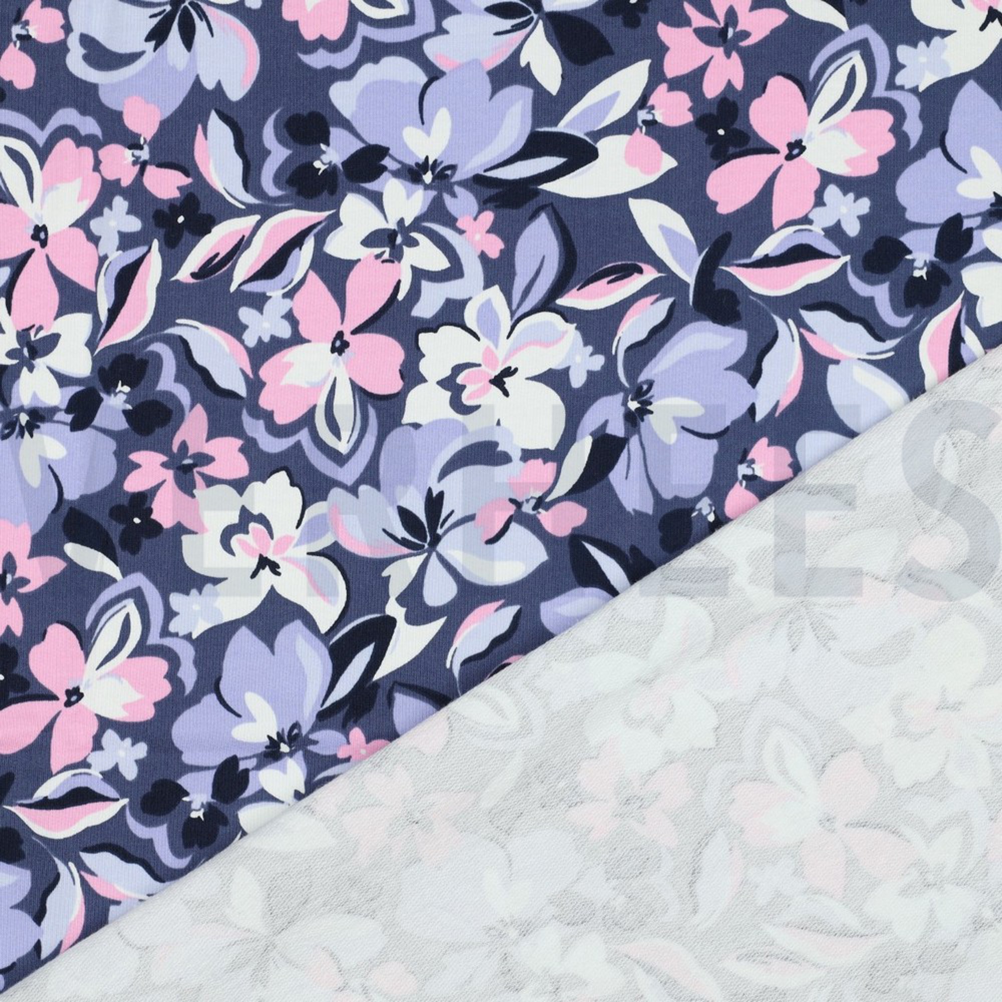 FRENCH TERRY FLOWERS BLUE / PINK (high resolution) #4
