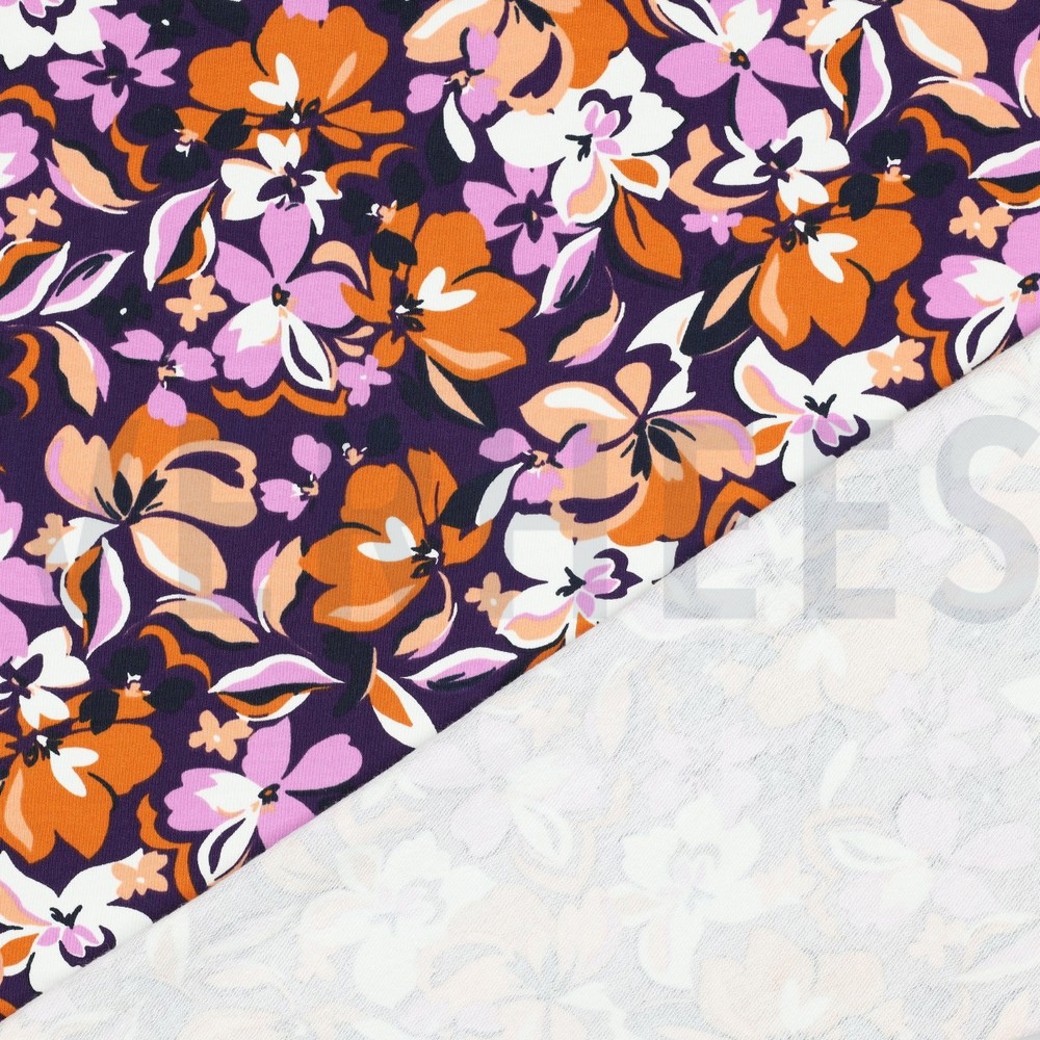 FRENCH TERRY FLOWERS PURPLE / OCHRE #4