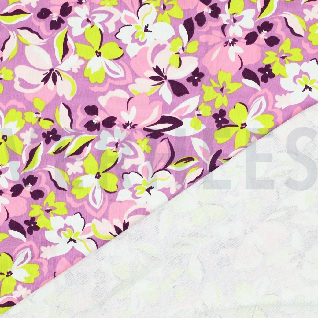 FRENCH TERRY FLOWERS PINK / LIME #4