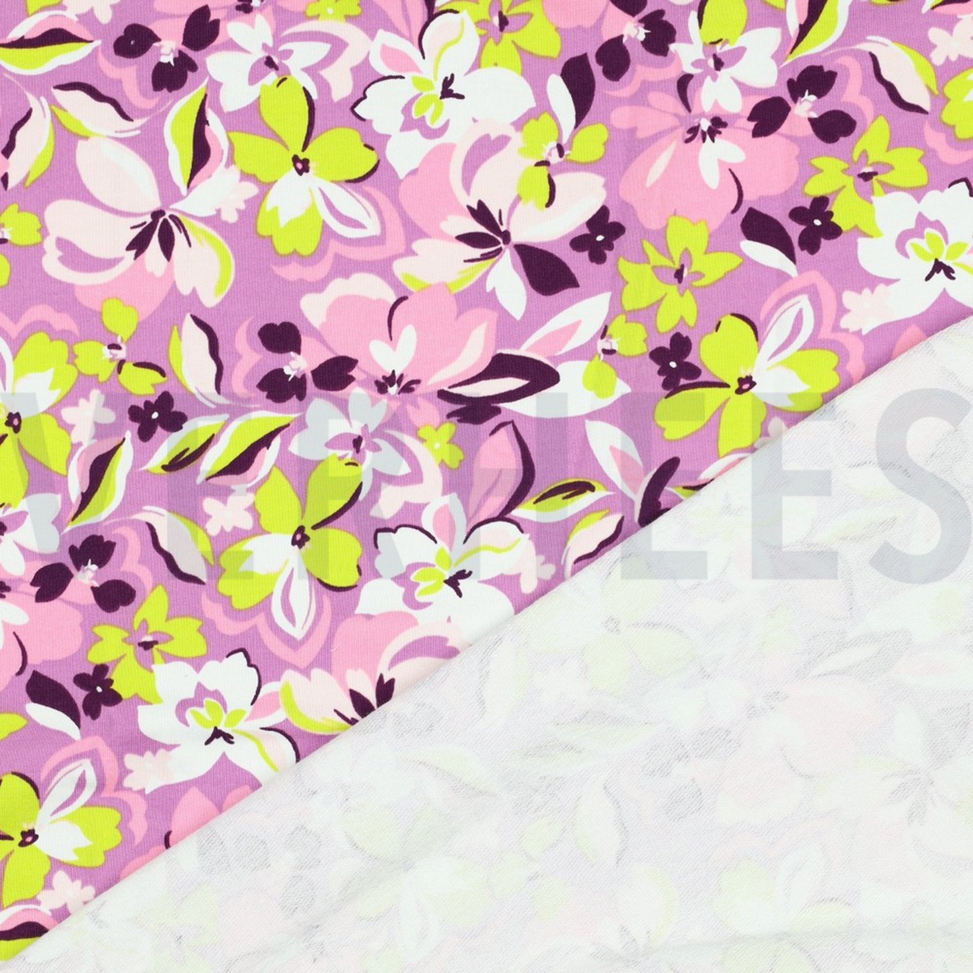 FRENCH TERRY FLOWERS PINK / LIME (high resolution) #4