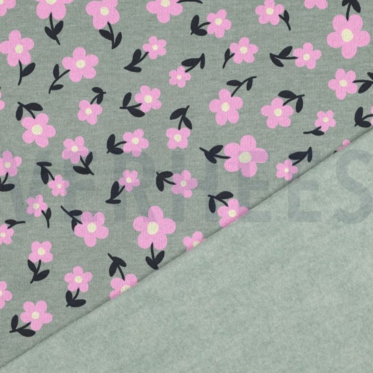 SWEAT MELANGE BLUMEN DUNKEL MINT MELIERT #7