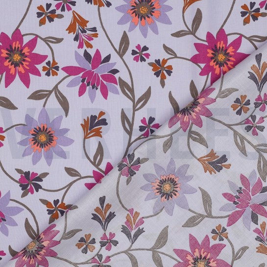 BAUMWOLLE VOILE BLUMEN LAVENDEL #7
