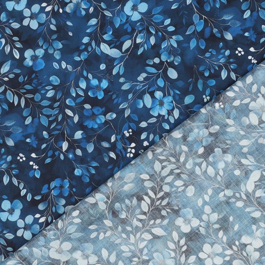 KATOENEN POPLIN DIGITAAL BLADEREN KOBALTBLAUW #7