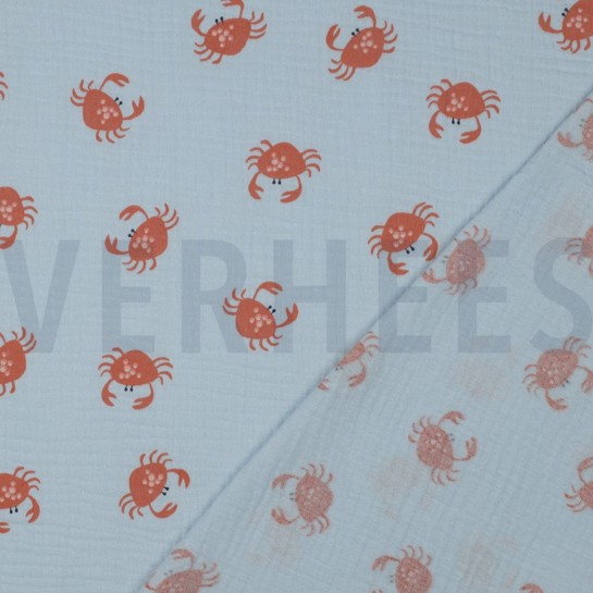 DOUBLE GAUZE GOTS CRABS LIGHT BLUE #7