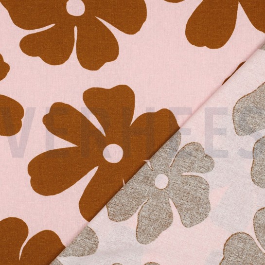 LINEN VISCOSE FLOWERS LIGHT PINK #7